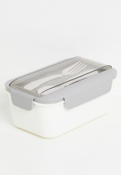 Lunchbox with spoon & fork set - White & Grey