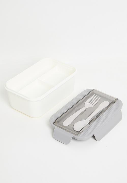 Excellent Houseware - Lunchbox with spoon & fork set - White & Grey