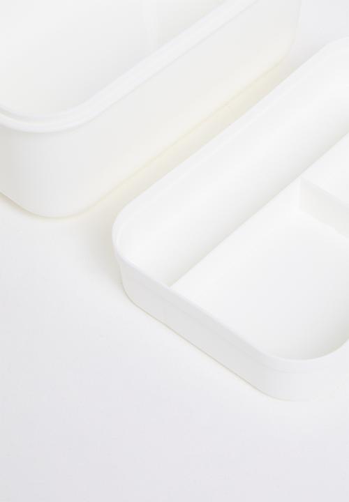 Excellent Houseware - Lunchbox with spoon & fork set - White & Grey