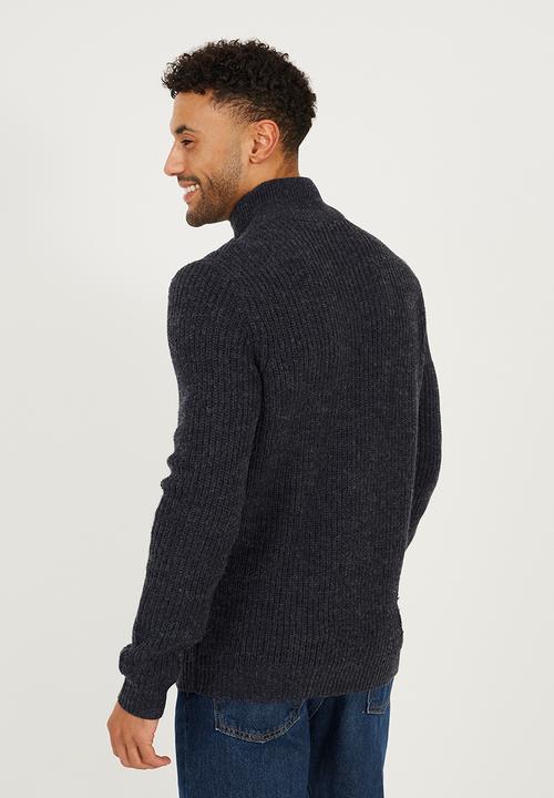 Brave Soul - Funnel Neck Jumper  - Navy/Charcoal