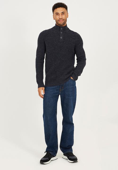 Brave Soul - Funnel Neck Jumper  - Navy/Charcoal