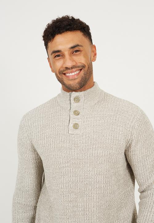 Brave Soul - Funnel Neck Jumper  - Oatmeal/Silver Grey Marl