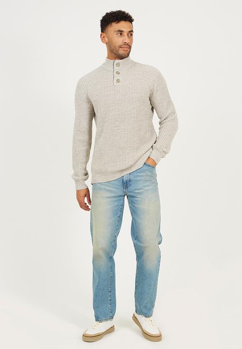 Brave Soul - Funnel Neck Jumper  - Oatmeal/Silver Grey Marl