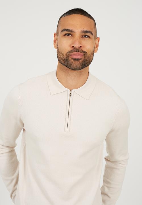 Brave Soul - Long Sleeve 1/4 Zip Placket - Cream