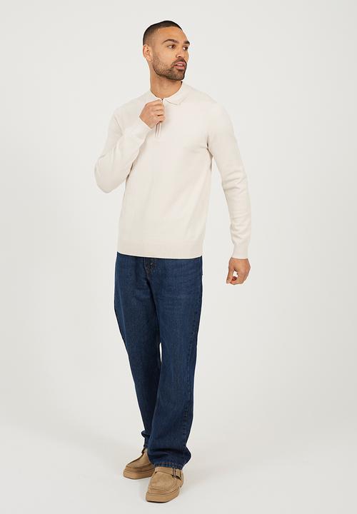 Brave Soul - Long Sleeve 1/4 Zip Placket - Cream