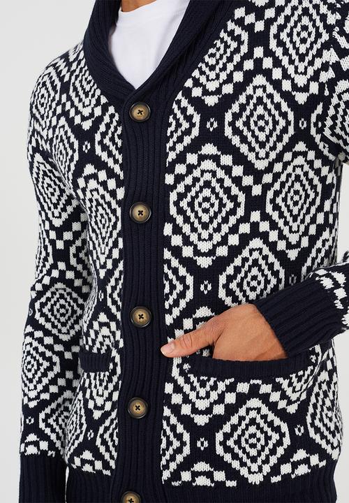 トップス COLLAR BOX CARDIGAN Shawl Collar Cardigan - Midnight Navy / Oatmeal
