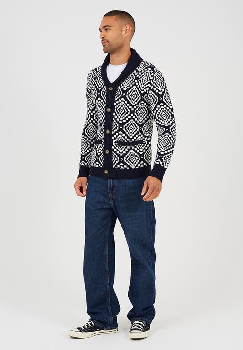 Brave Soul - Shawl Collar Cardigan  - Midnight Navy / Oatmeal