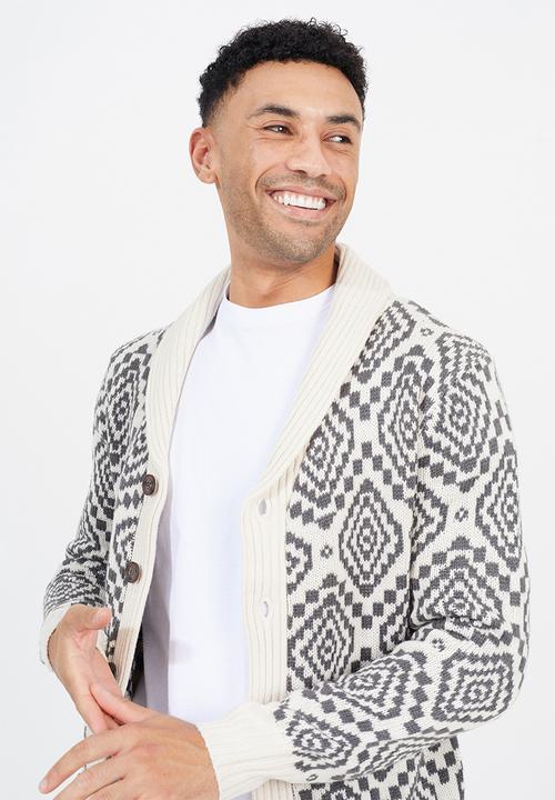 Brave Soul - Shawl Collar Cardigan  - Oatmeal / Slate Grey