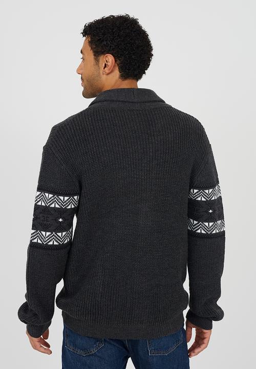 Brave Soul - Shawl Collar Sweater  - Charcoal Marl