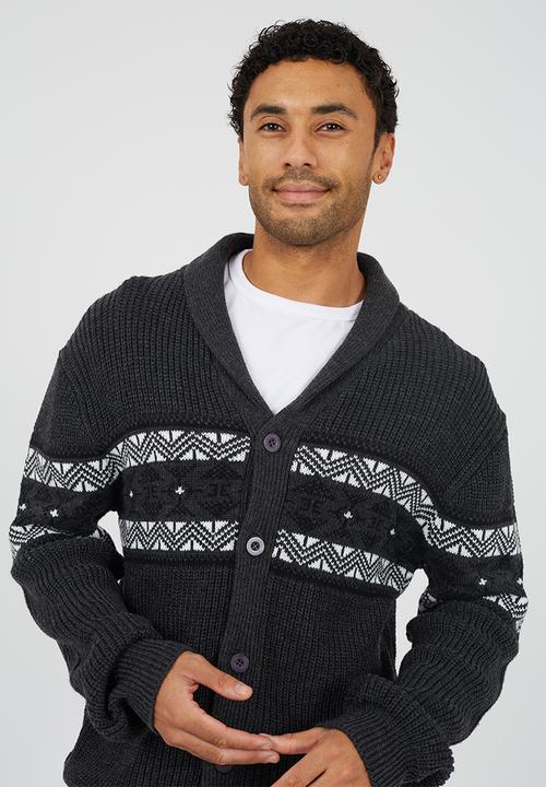 Brave Soul - Shawl Collar Sweater  - Charcoal Marl