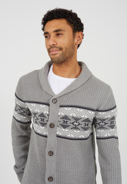 Brave Soul - Shawl Collar Sweater  - Silver Grey Marl