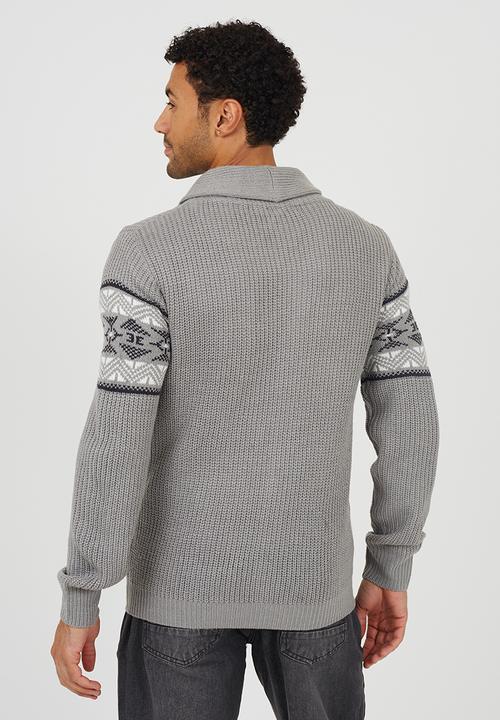 Brave Soul - Shawl Collar Sweater  - Silver Grey Marl