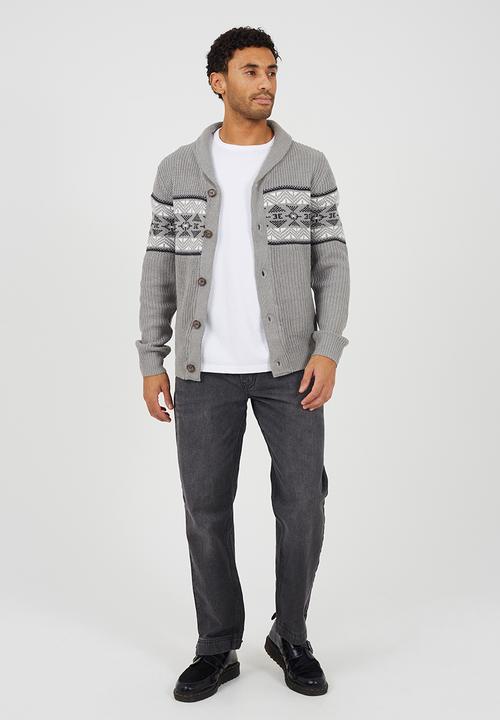 Brave Soul - Shawl Collar Sweater  - Silver Grey Marl