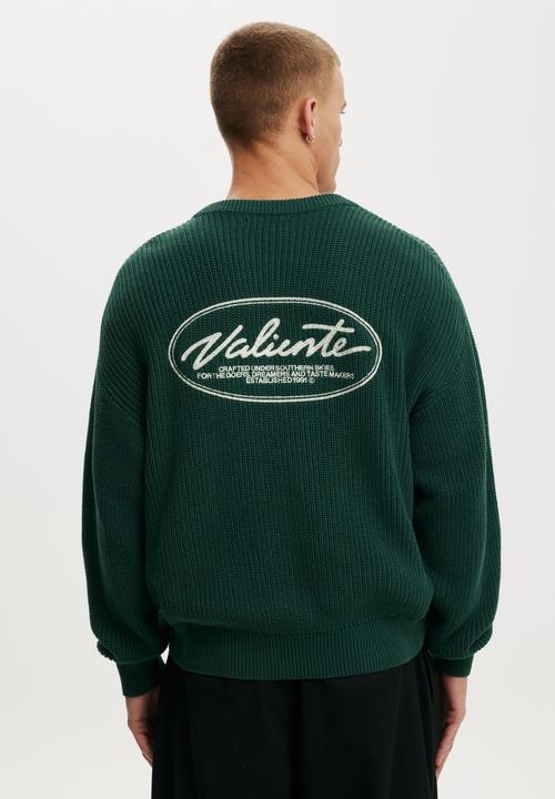 Cotton On - Box Fit Crew Knit - Forest Emb
