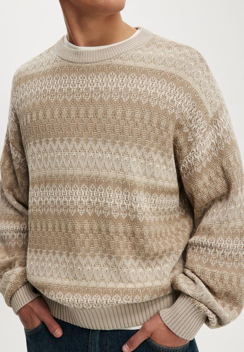 Cotton On - Box Fit Crew Knit - Natural Pattern
