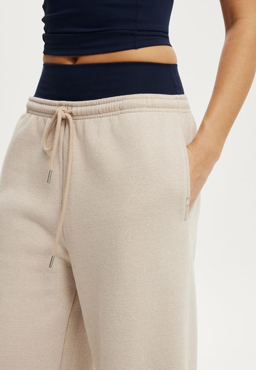 Cotton On - Plush Tie Waist Wide Leg Sweatpant - Sesame Marle