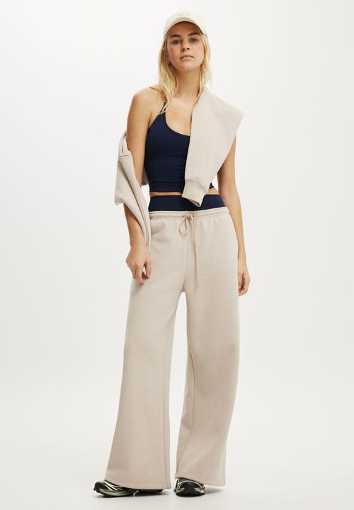 Cotton On - Plush Tie Waist Wide Leg Sweatpant - Sesame Marle