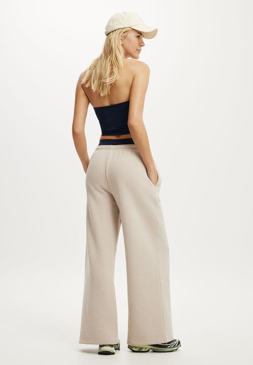 Cotton On - Plush Tie Waist Wide Leg Sweatpant - Sesame Marle