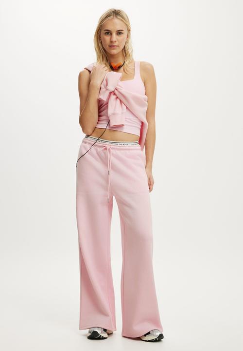 Cotton On - Plush Tie Waist Wide Leg Sweatpant - Cherry Dream
