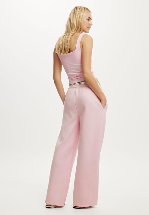 Cotton On - Plush Tie Waist Wide Leg Sweatpant - Cherry Dream