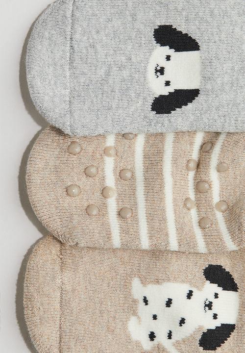 H&M - 3-pack terry socks - beige/puppy