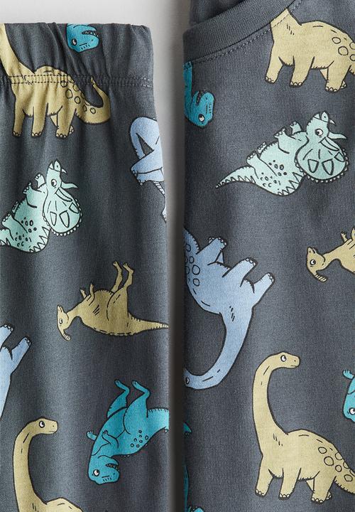 H&M - Patterned jersey pyjamas - dark grey/dinosaurs 