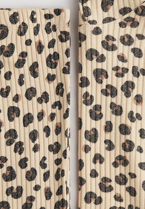 H&M - 2-piece brushed rib-knit set - beige/leopard print 