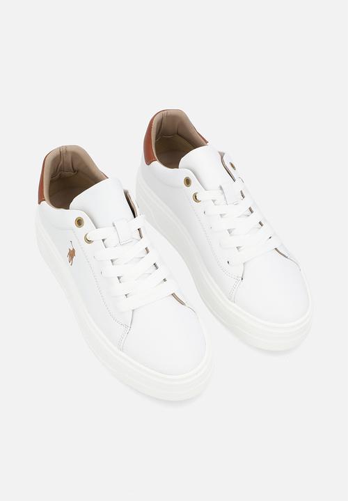 POLO - Leather platform sneaker - white/gold