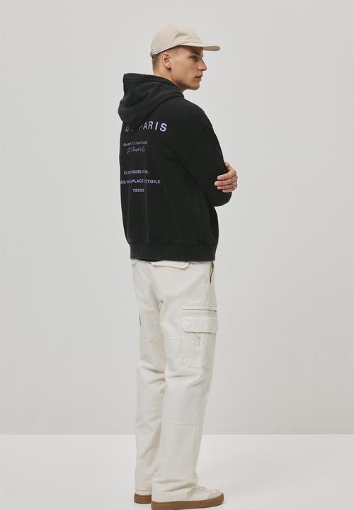 H&M - Loose fit printed hoodie - washed black paris