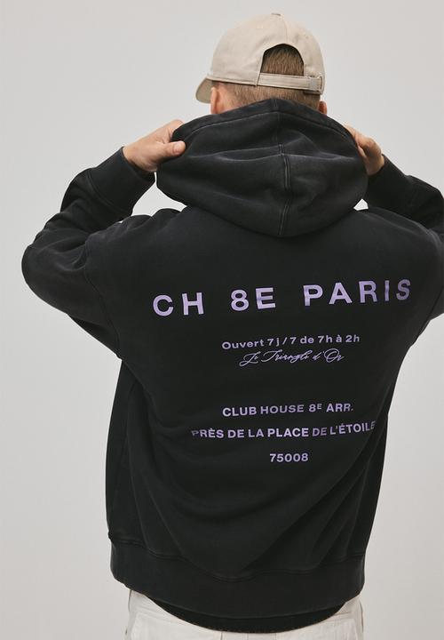 H&M - Loose fit printed hoodie - washed black paris