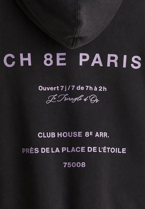 H&M - Loose fit printed hoodie - washed black paris