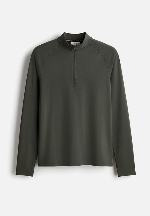 H&M - Zip-top midlayer sports top with thermomove™ - dark green