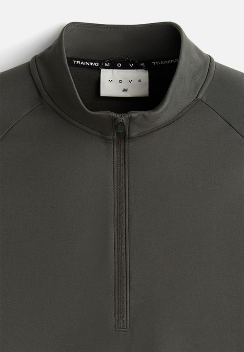 H&M - Zip-top midlayer sports top with thermomove™ - dark green