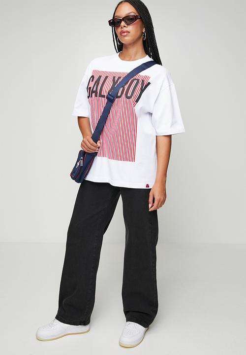 GALXBOY - STRIPED T-SHIRT  - WHITE