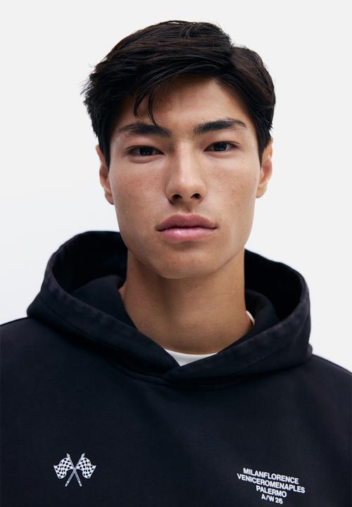 H&M - Oversized fit washed hoodie - black/le strade di