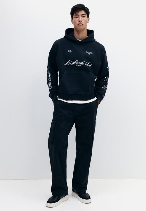 H&M - Oversized fit washed hoodie - black/le strade di