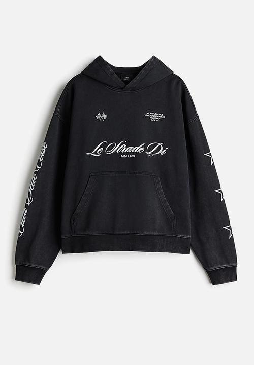H&M - Oversized fit washed hoodie - black/le strade di