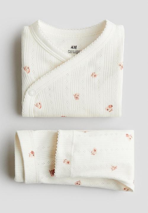 H&M - 2-piece cotton pointelle set - cream/floral 