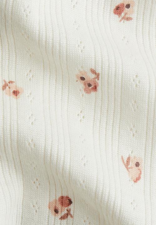 H&M - 2-piece cotton pointelle set - cream/floral 