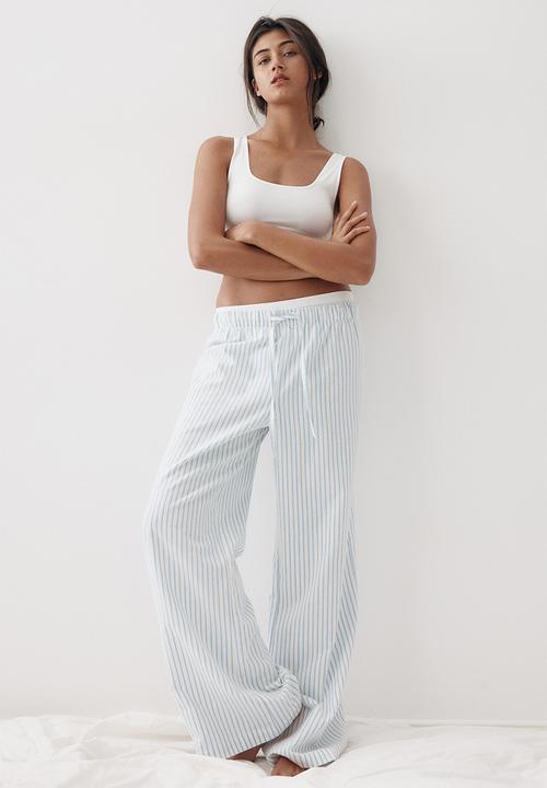 H&M - Flannel pyjama bottoms - white & light blue striped