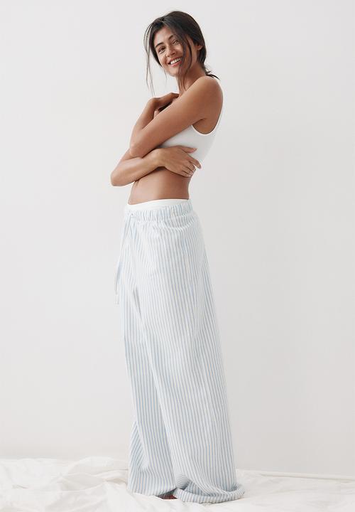 H&M - Flannel pyjama bottoms - white & light blue striped