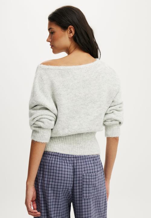 Cotton On - Fluffy off the shoulder knit - light grey marle