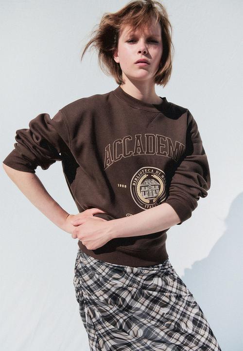 H&M - Text-motif sweatshirt - dark brown accademia