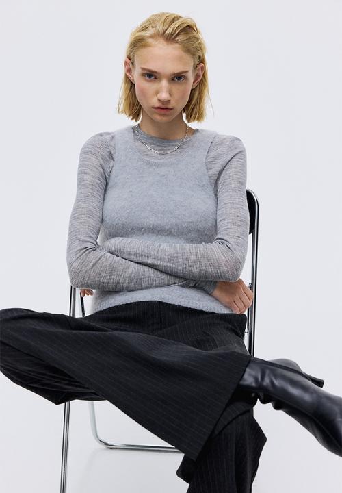 H&M - Bootcut trousers - dark grey/pinstriped