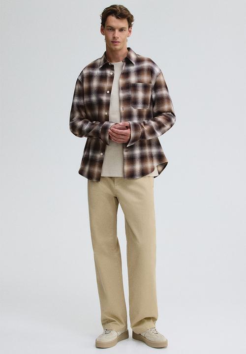 Loose fit flannel shirt - brown/checked - 1296170002
