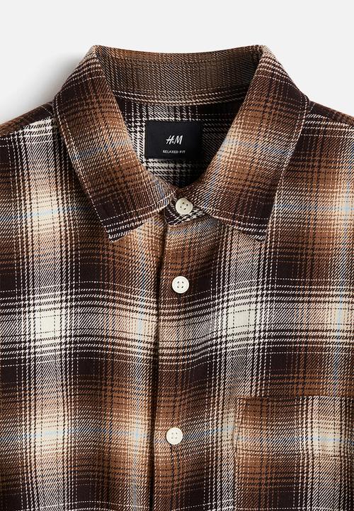 H&M - Loose fit flannel shirt -  brown/checked