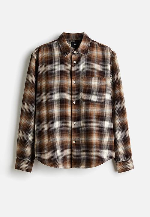 Loose fit flannel shirt - brown/checked - 1296170002