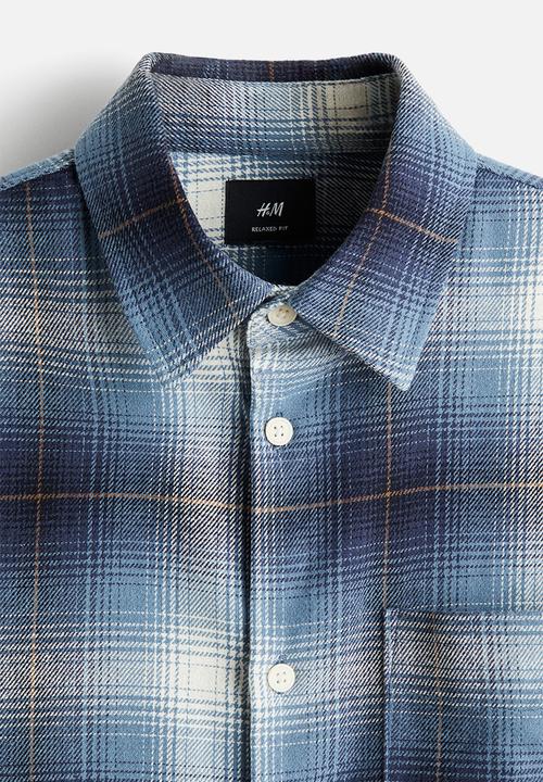 H&M - Loose fit flannel shirt -  blue/checked
