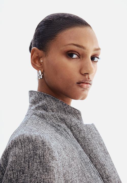H&M - Gathered-sleeve blazer - grey marl