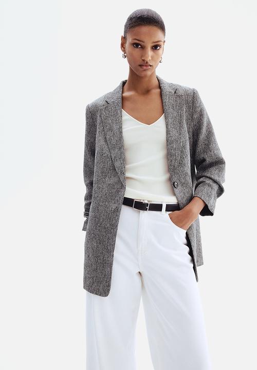 H&M - Gathered-sleeve blazer - grey marl